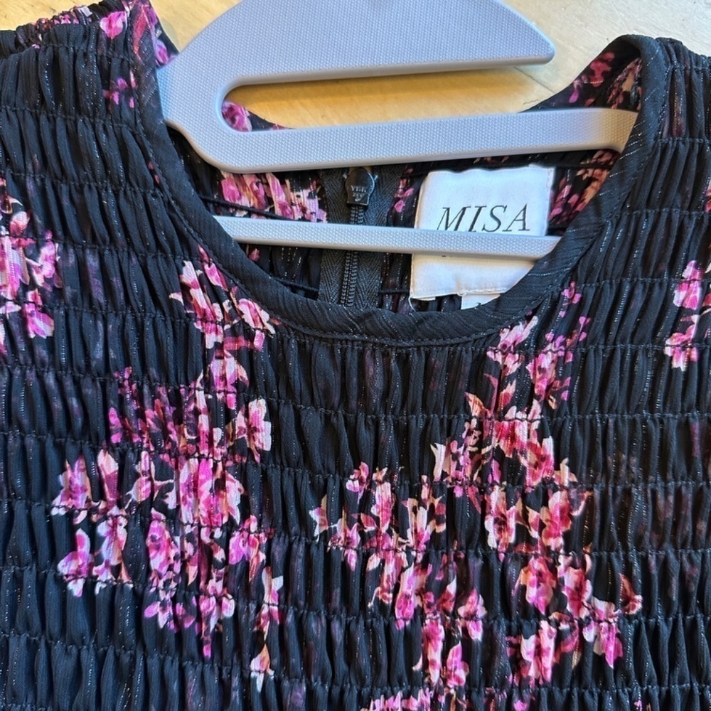 Misa Roisin Smocked Dress Berry Floral Med. CB2103 - Picture 8 of 12